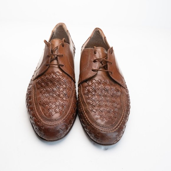 BRECOS Made in Italy Cognac brown woven leather oxfords dress shoe size 43 - Picture 3 of 11